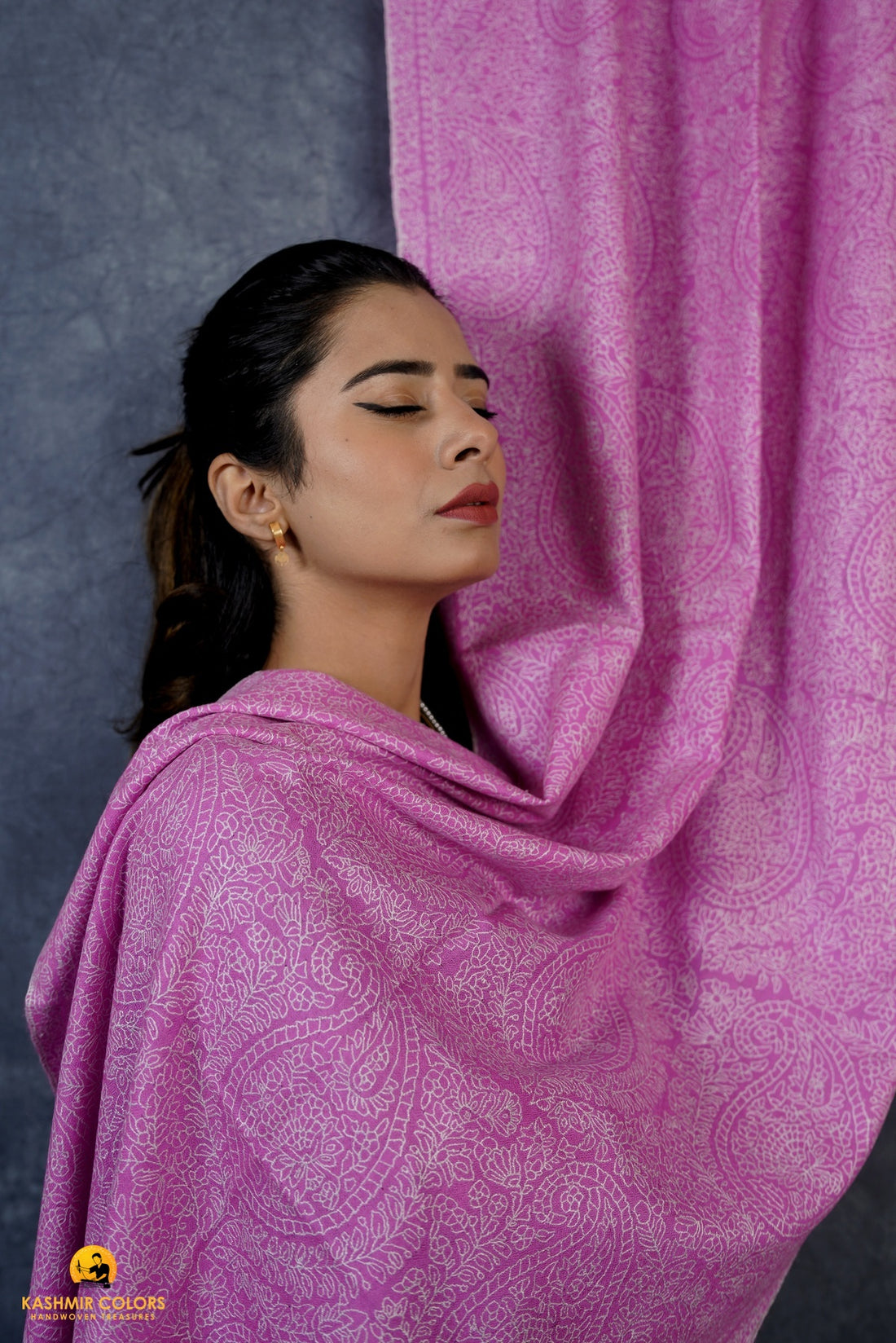 Baker Miler Pink Outline Jamavar Hand Embroidered Pashmina Stole
