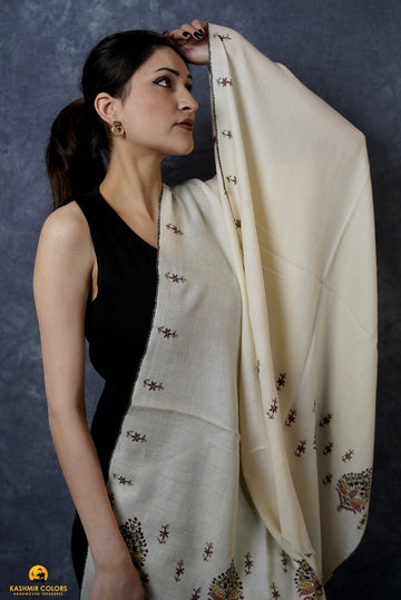 Boota Floral Hand Embroidered Pashmina Stole