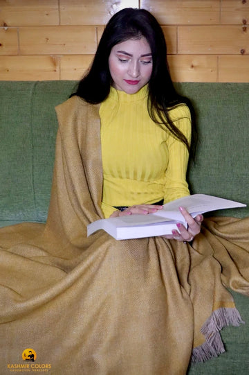 Cashmere Pashmina Blanket Natural Grey & Mustard