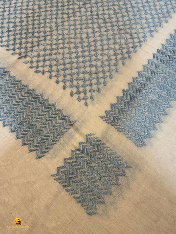 Ghutra/Square scard Natural whue & sky blue Hand Embroidered