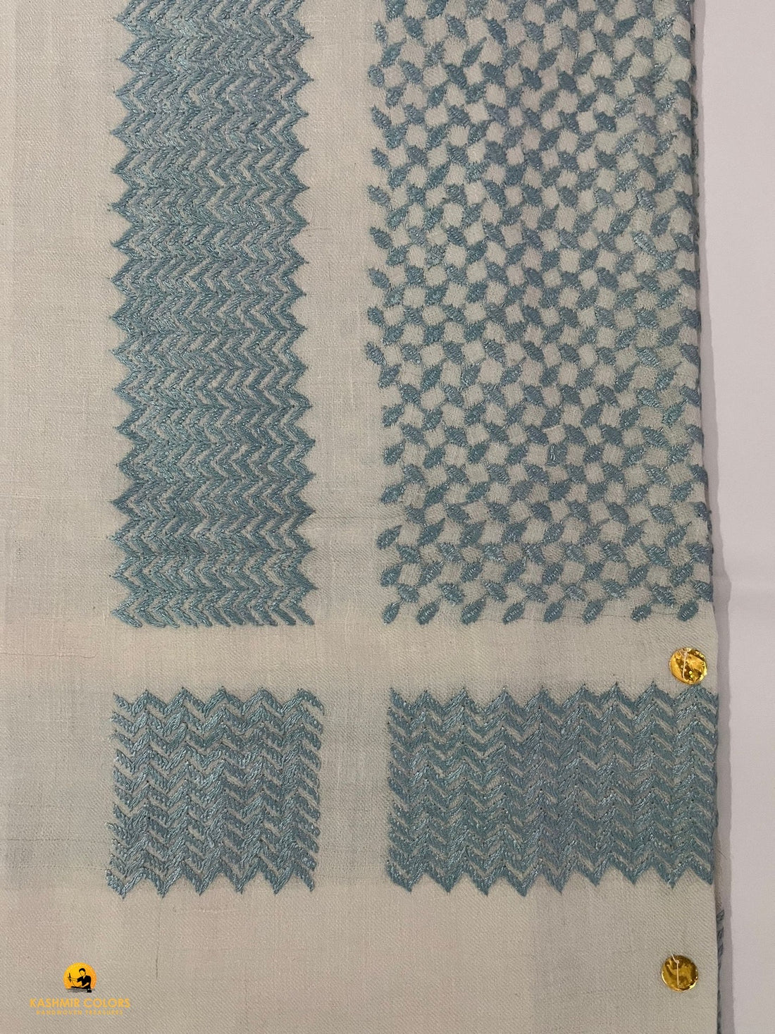 Ghutra/Square scard Natural whue & sky blue Hand Embroidered