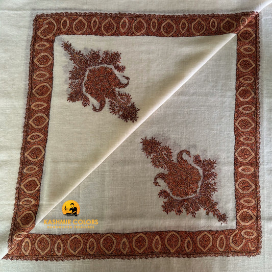 Hand Embroidered Natural Ivory Square Scarf