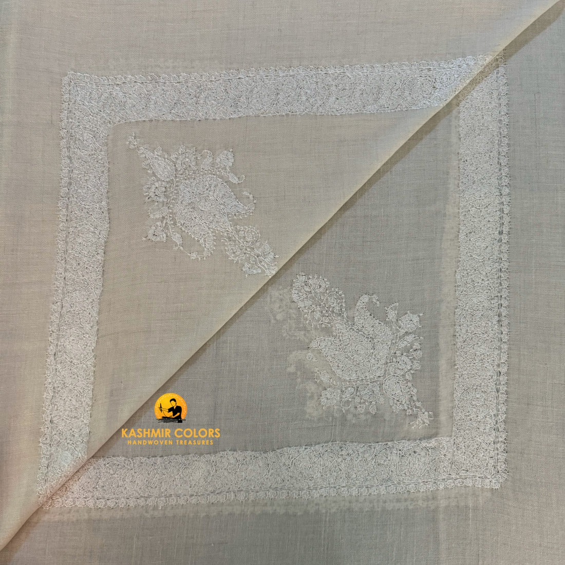 Pure Pashmina Tone on Tone Hand Embroidered Ghutra Square Scarf