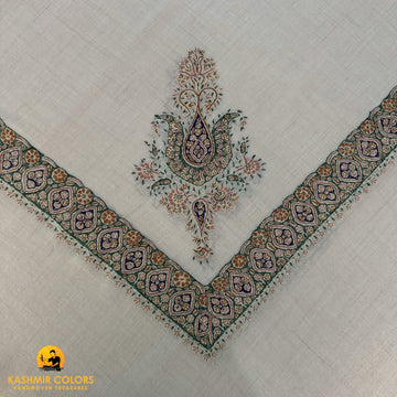 Pure Pashmina Hand Embroidered Natural Ivory Ghutra Square Scarf