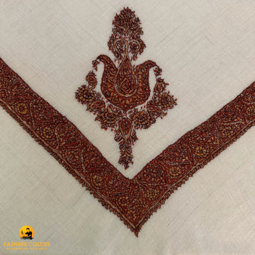 Pure Pashmina White with Browns Hand Embroidered Ghutra Square Scarf