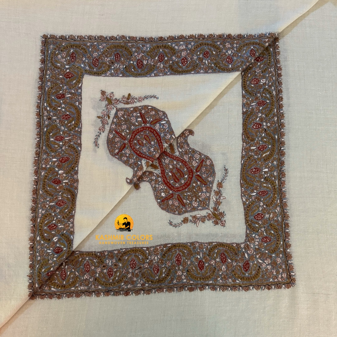 Dordar Pure Pashmina Hand Embroidered Ghutra Square Scarf