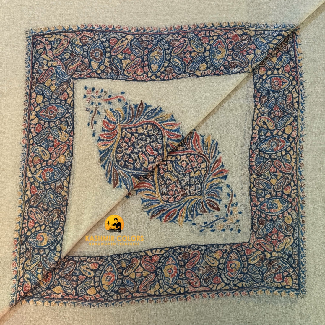 Colorful Paisley Hand Embroidered Cashmere Ghutra Square Scarf