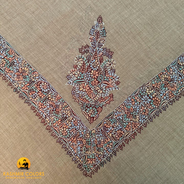 Natural Grey Hand Embroidered Cashmere Ghutra Square Scarf