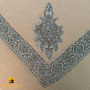 Ivory Hand Embroidered Cashmere Ghutra Square Scarf