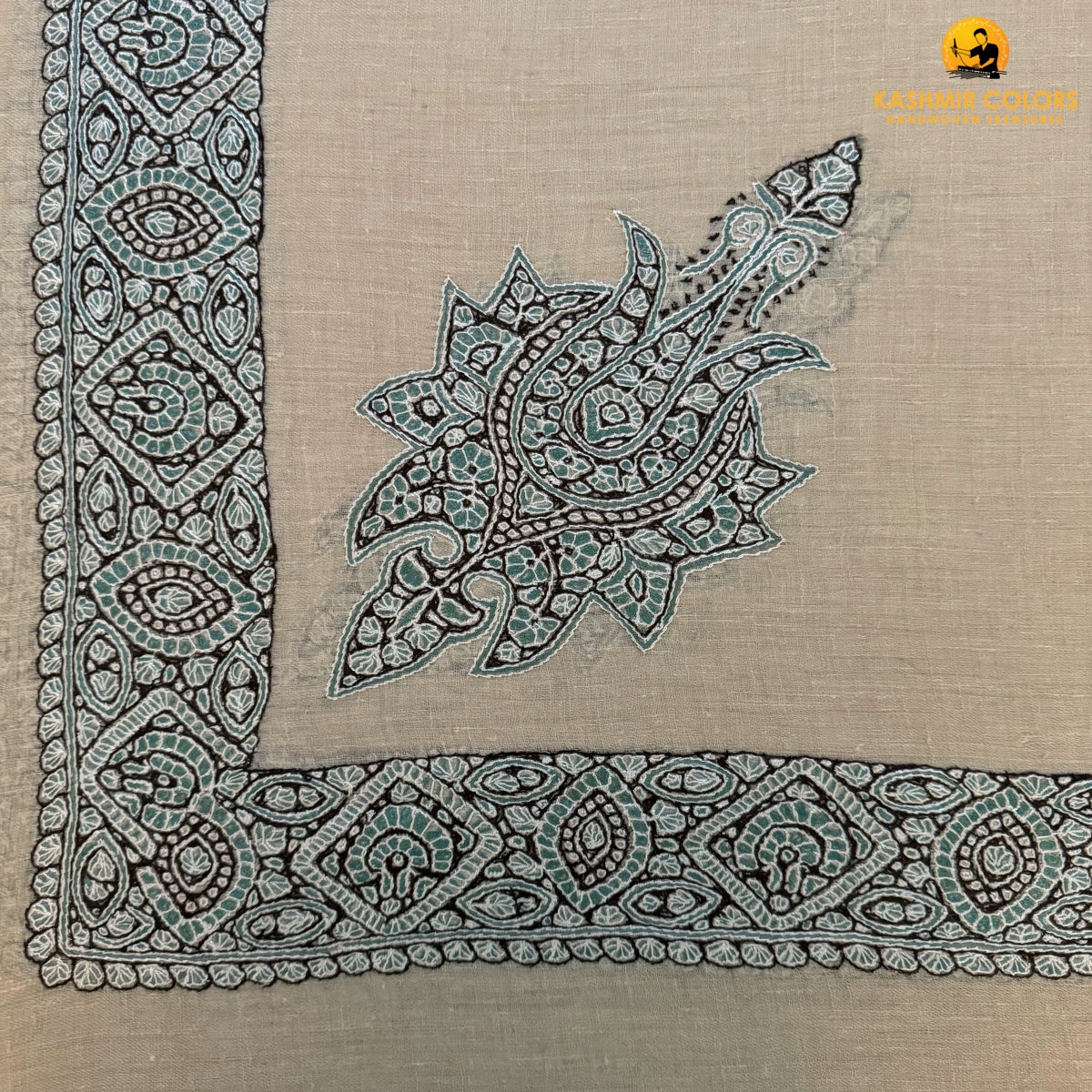 Hand Embroidered Ghutra Square Scarf Ivory