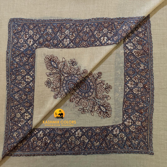 Hand Embroidered Cashmere Square Scarf