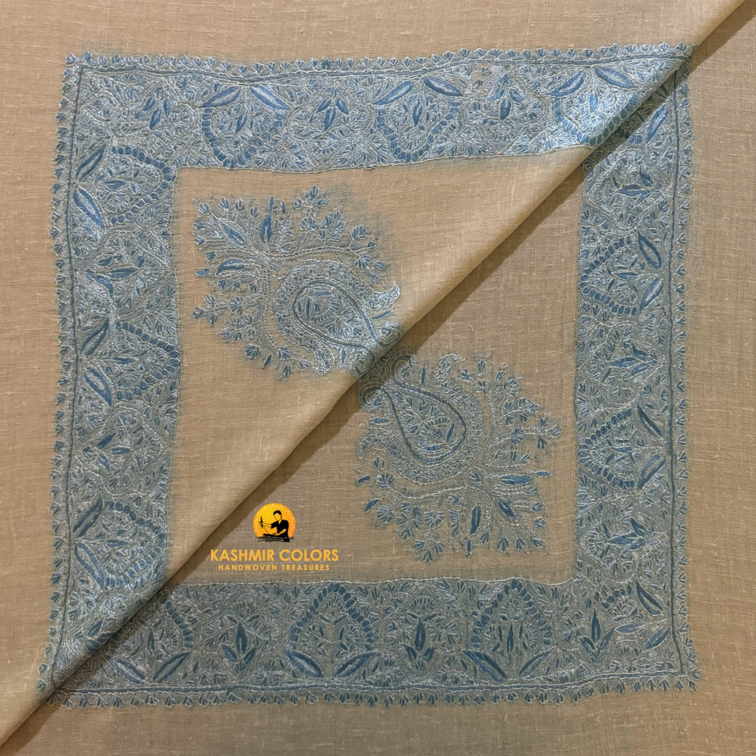 Blues Hand Embroidered Cashmere Ghutra Square Scarf