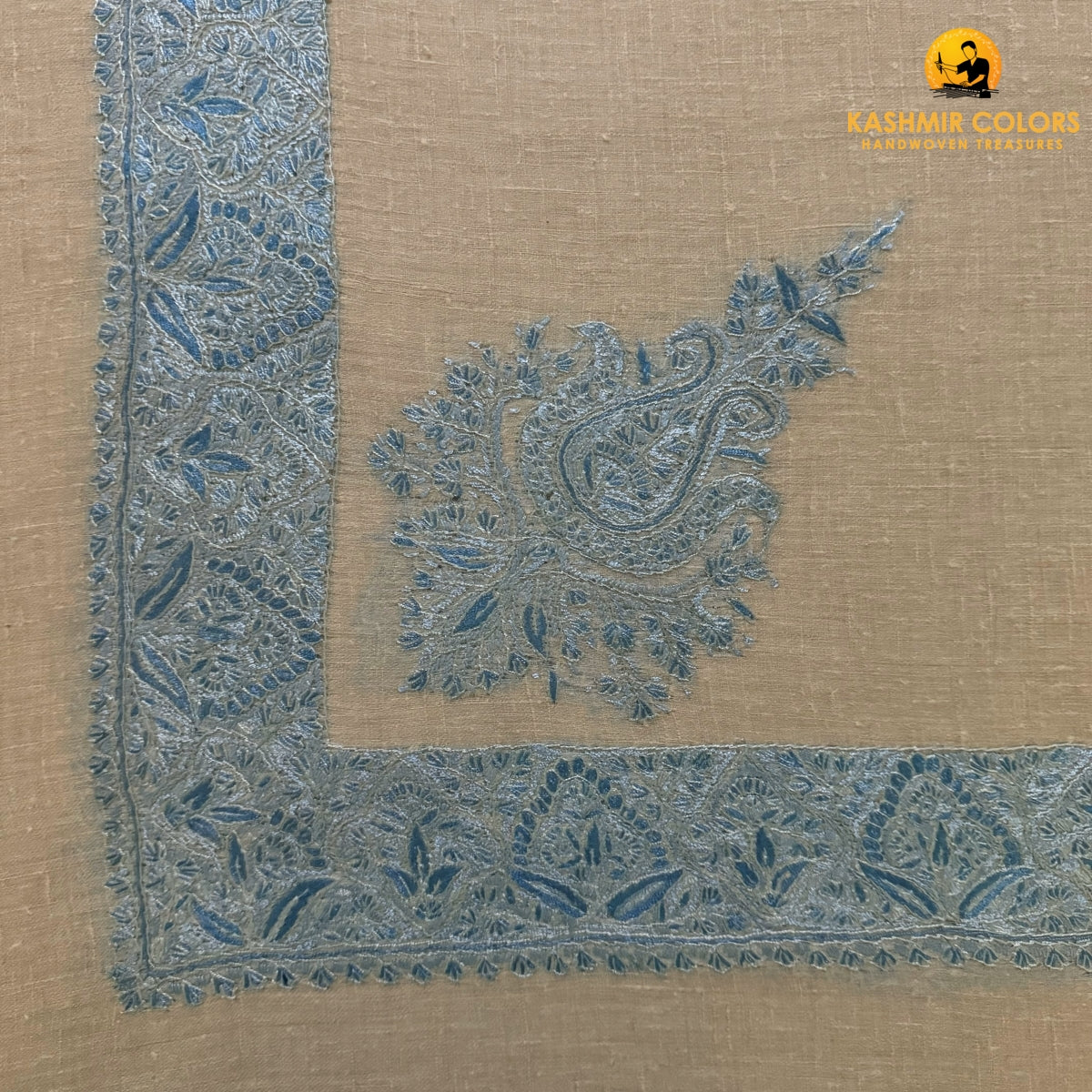 Blues Hand Embroidered Cashmere Ghutra Square Scarf