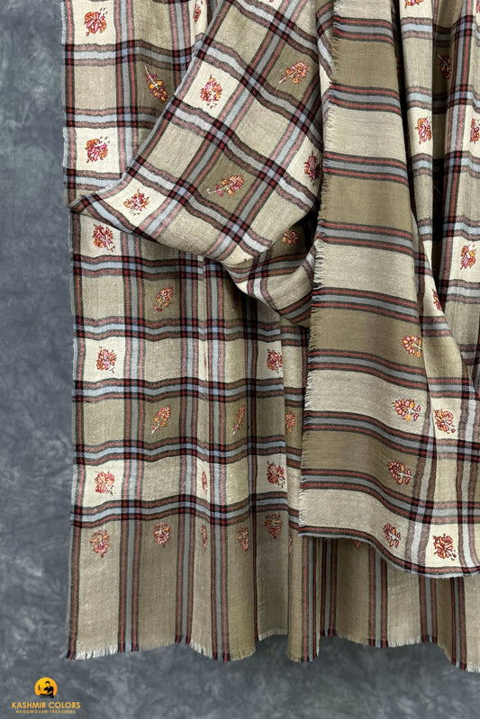 Check Boteh Hand Embroidered Shawl