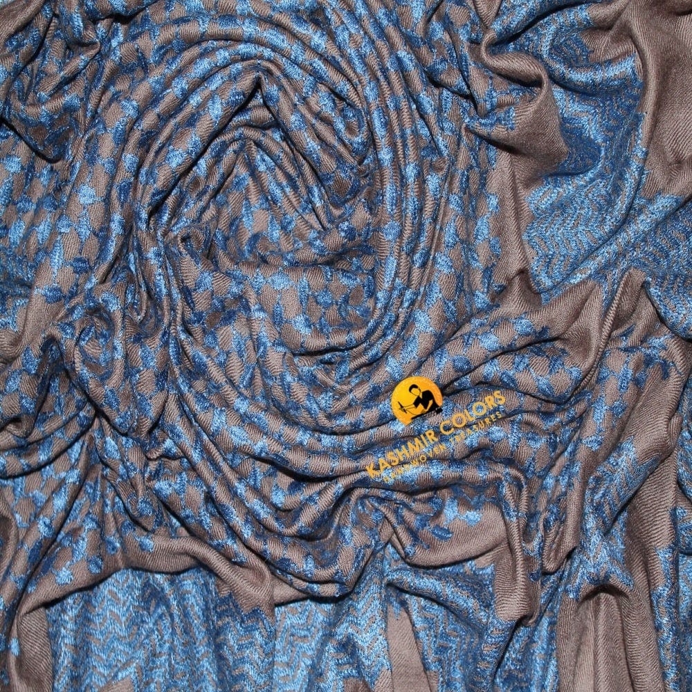 Kashmir Colors Pure Cashmere Pashmina | Cedar / Blue | Arabian Style | Embroidered Ghutra