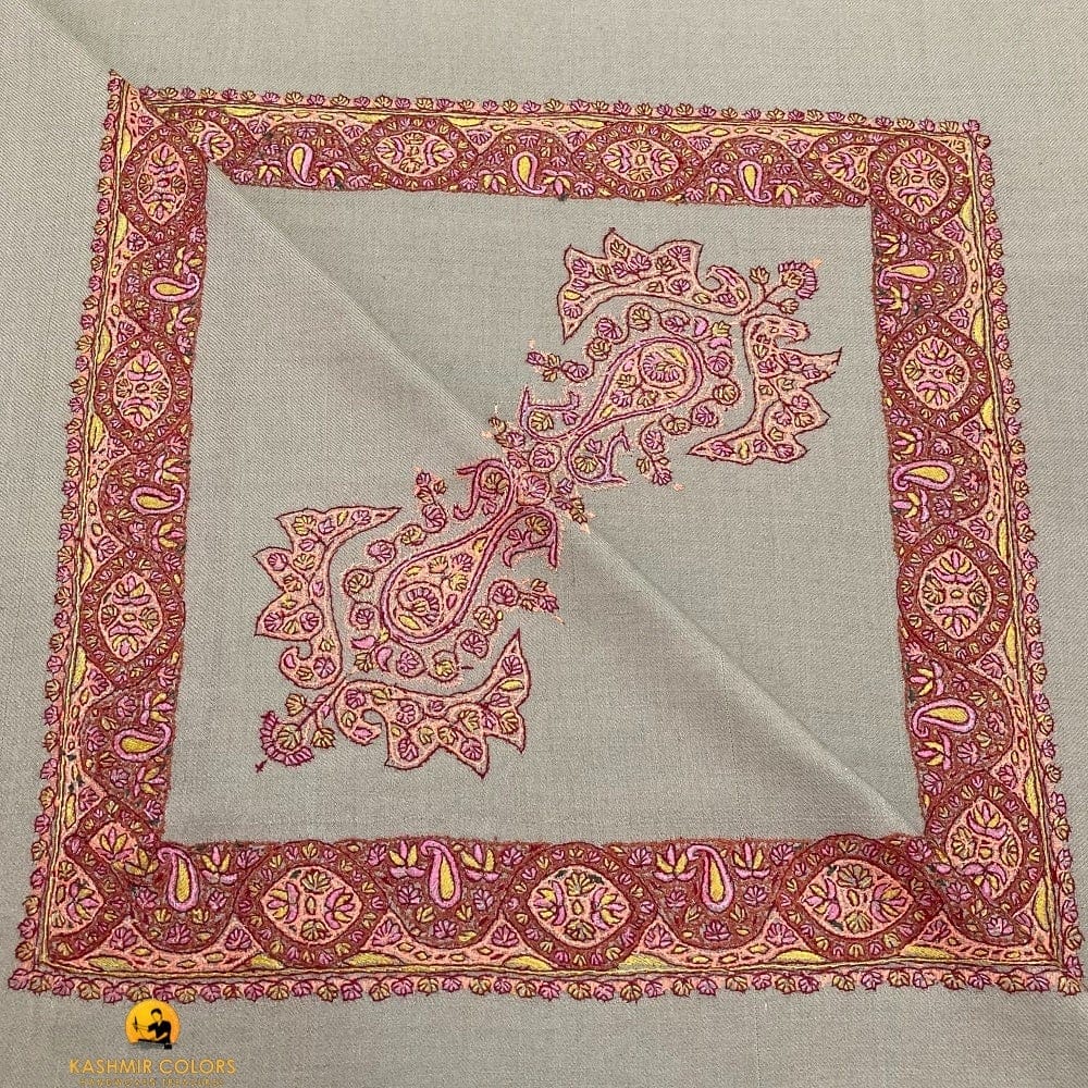 Kashmir Colors Pure Cashmere Pashmina | Natural Brown | Embroidered Ghutra