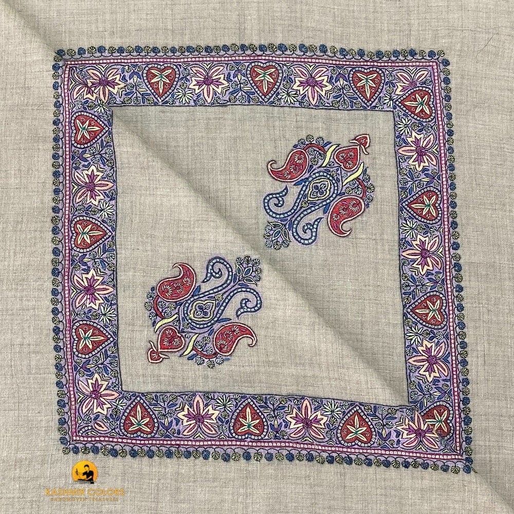 Kashmir Colors Pure Cashmere Pashmina | Natural Grey | Arabian Style | Embroidered Ghutra
