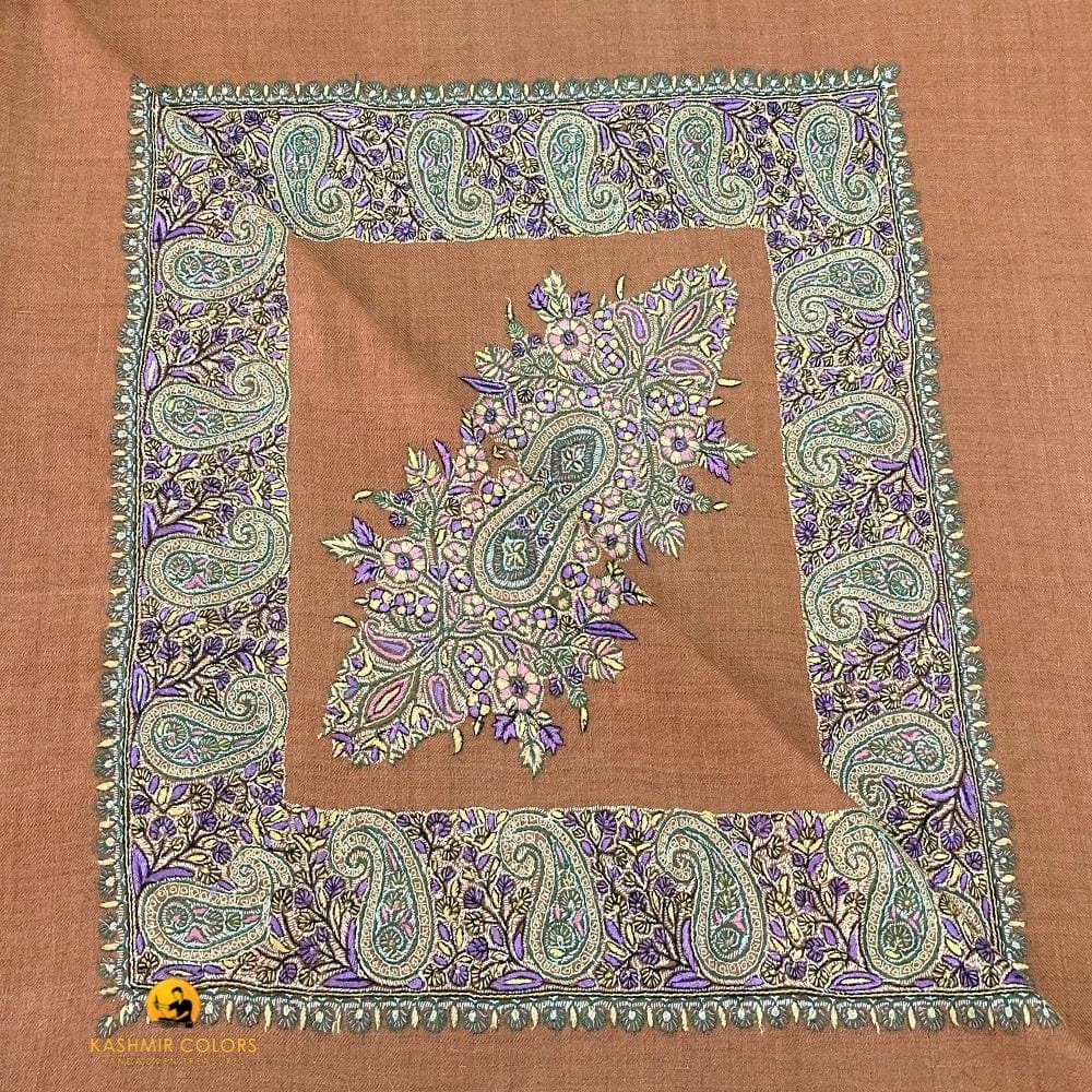 Kashmir Colors Pure Cashmere Pashmina | Rust Color | Men's Style | Embroidered Ghutra