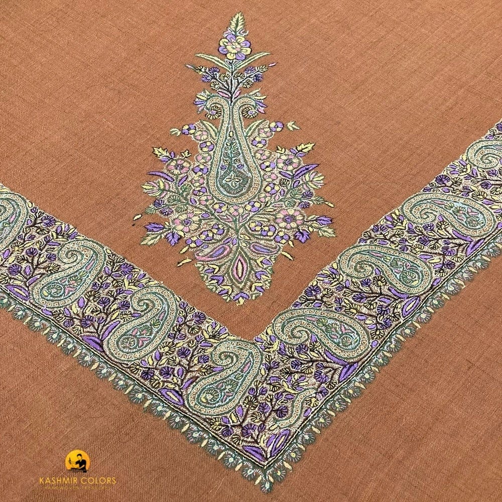 Kashmir Colors Pure Cashmere Pashmina | Rust Color | Men's Style | Embroidered Ghutra
