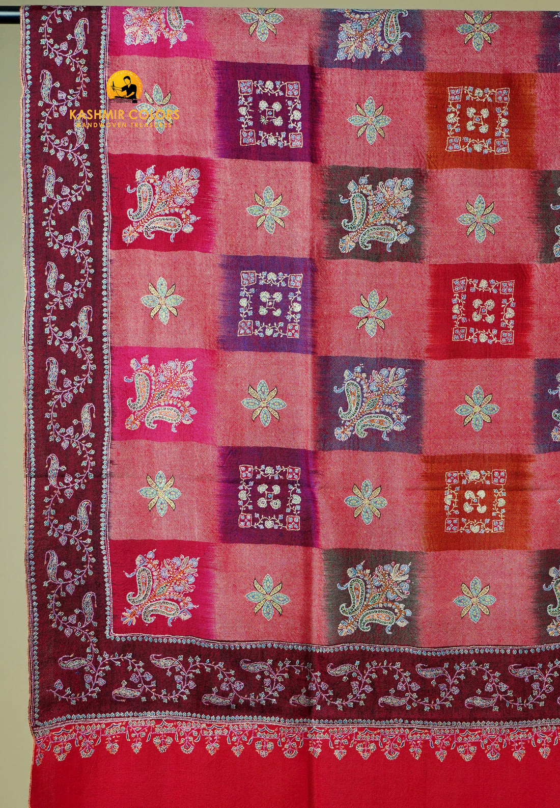 Hand Embroidered Ikat Shawl Pure Cashmere Pashmina