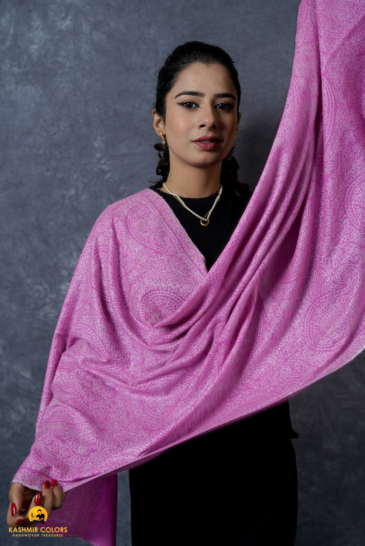 Rose Pink Outline Hand Embroidered Stole