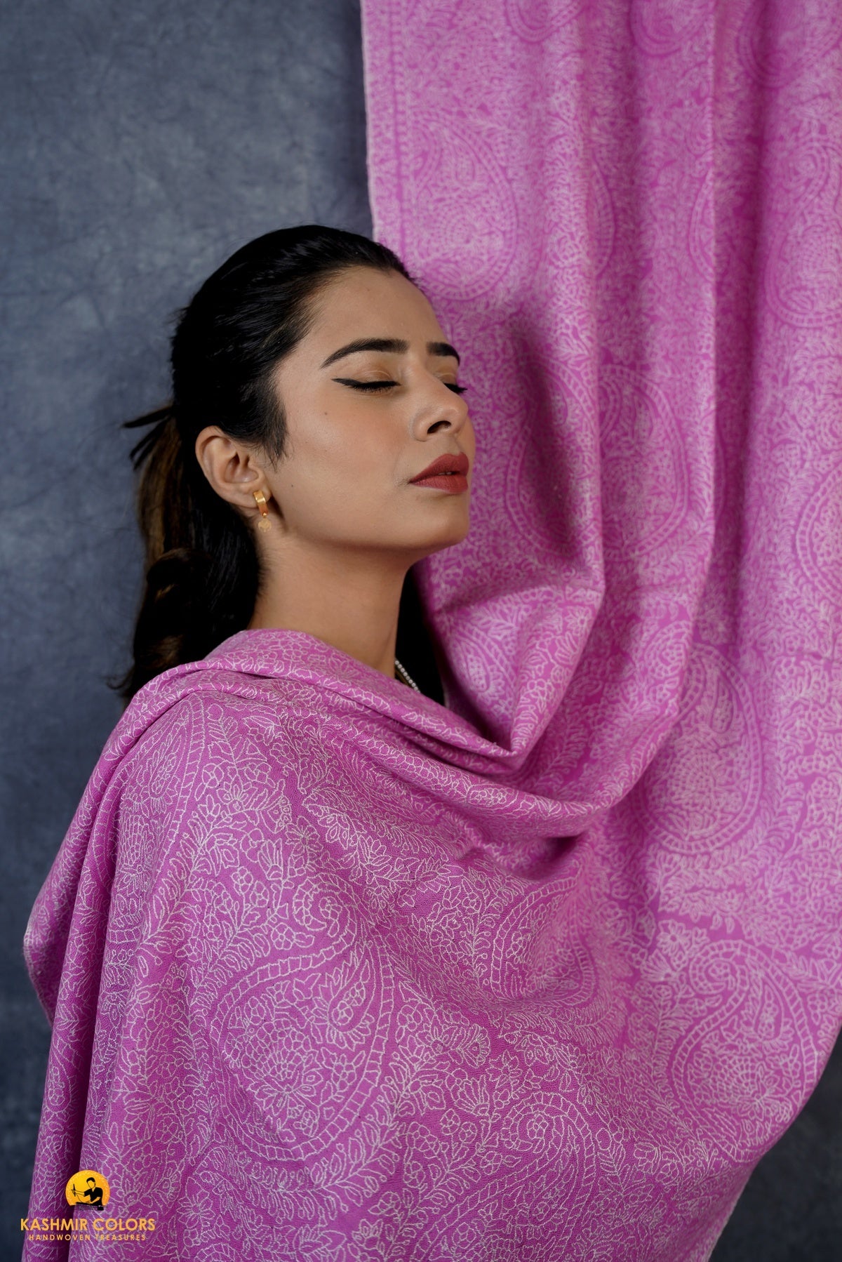 Rose Pink Outline Hand Embroidered Stole
