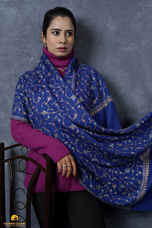 Navy Jaaldar Hand Embroidered Stole