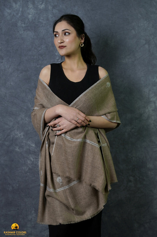 Boteh Natural Hand Embroidered Stole