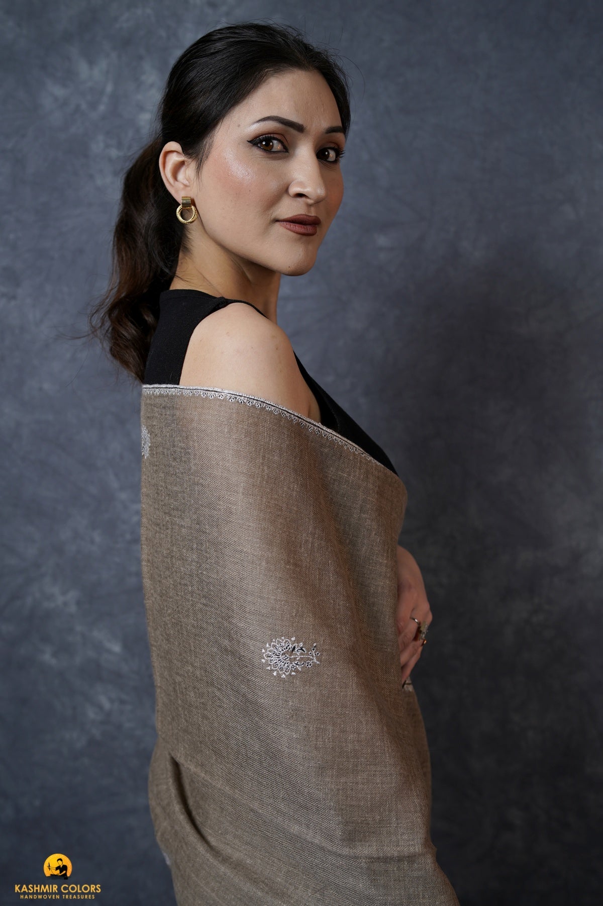 Boteh Natural Hand Embroidered Stole