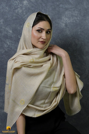 Polka Hand Embroidered Natural Pashmina Stole