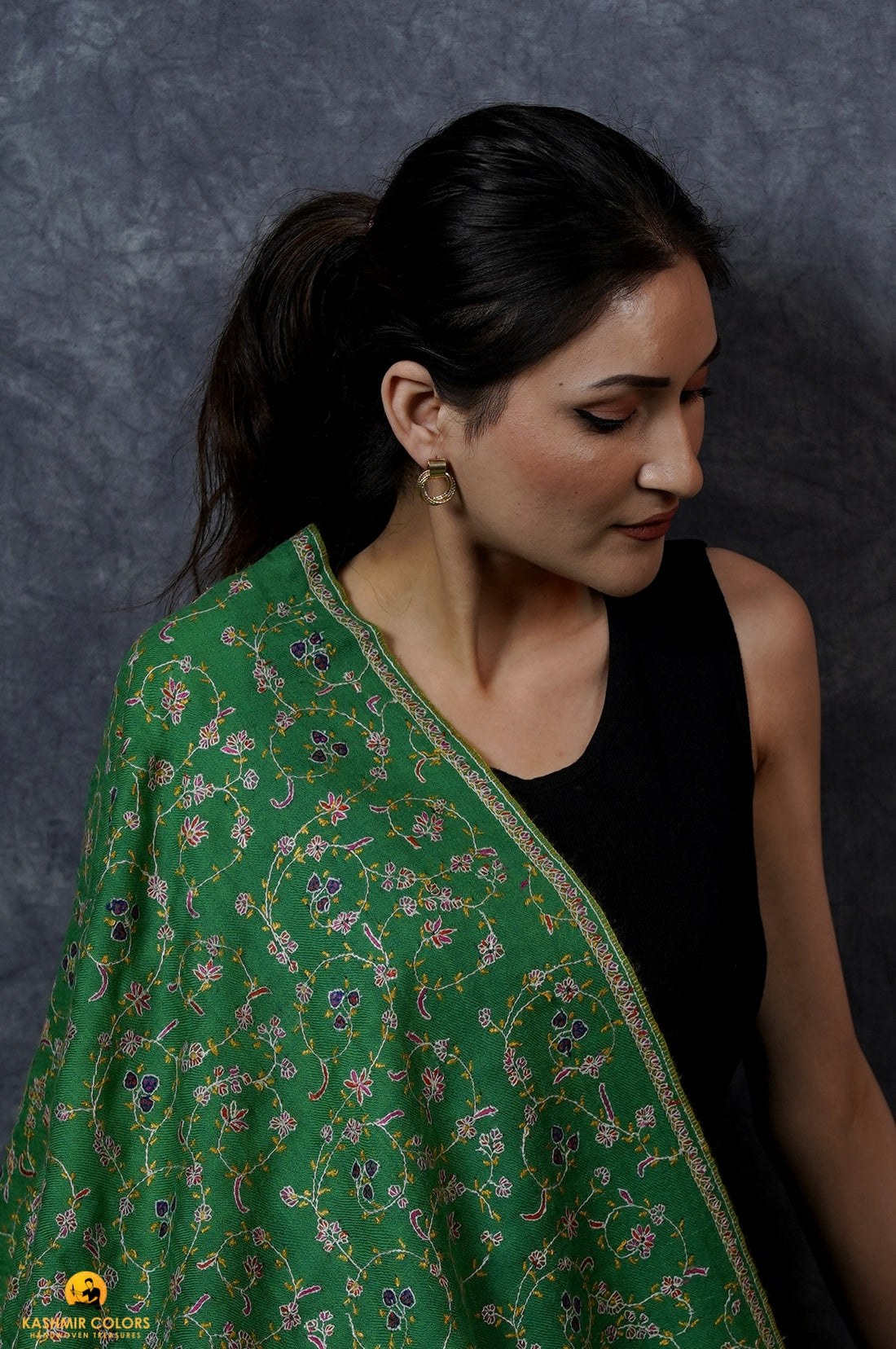 Emerald Jaaldar Hand Embroidered Cashmere Stole