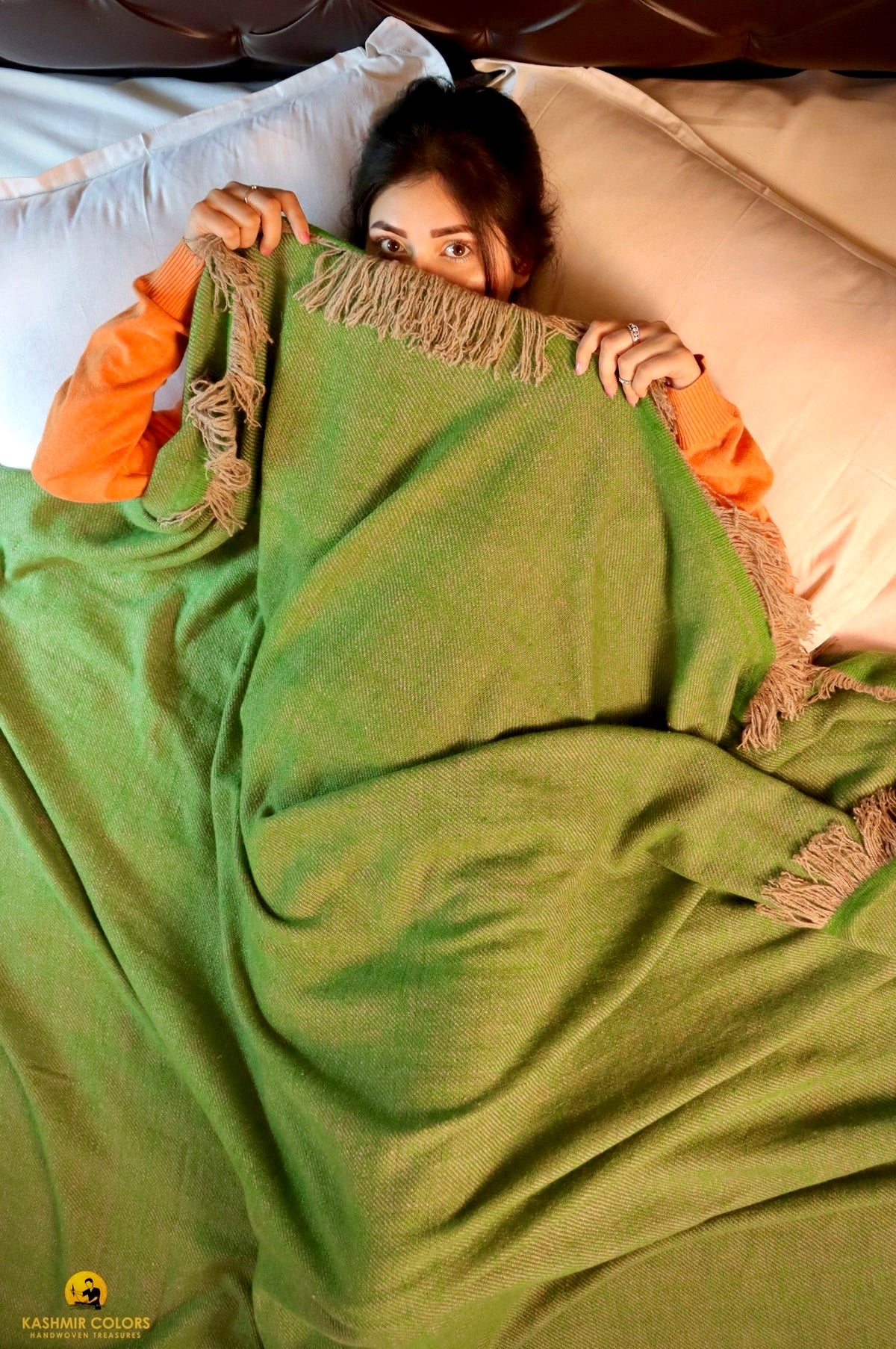Pure Cashmere Pashmina Pear Green Bed Spread