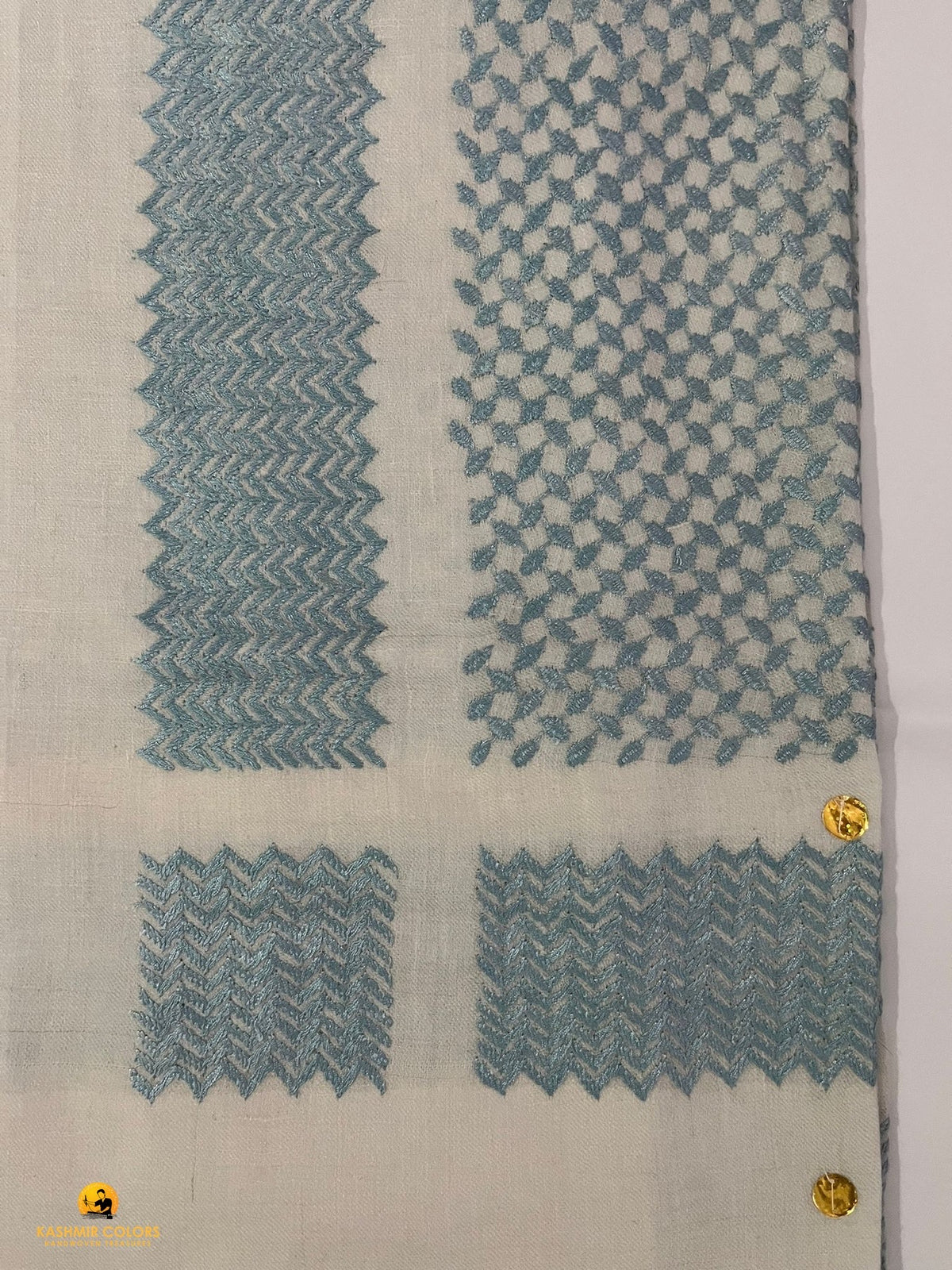 Hand Embroidered Ghutra Natural white & sky blue