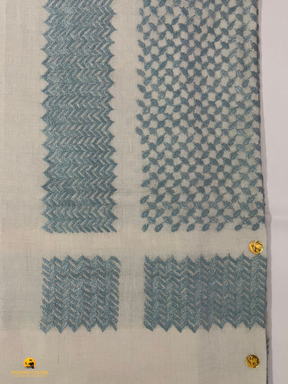 Hand Embroidered Ghutra Natural white & sky blue
