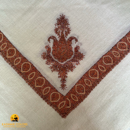 Hand Embroidered Natural Ivory Square Scarf