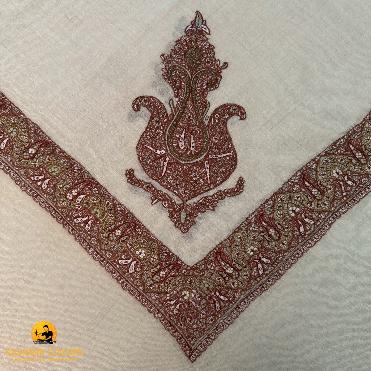 Hand Embroidered Square Scarf Pure White