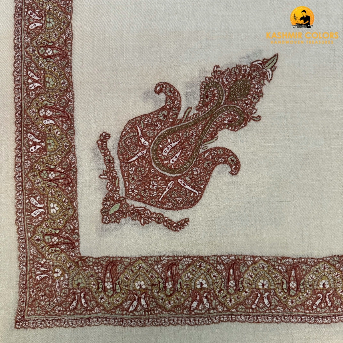 Hand Embroidered Square Scarf Pure White