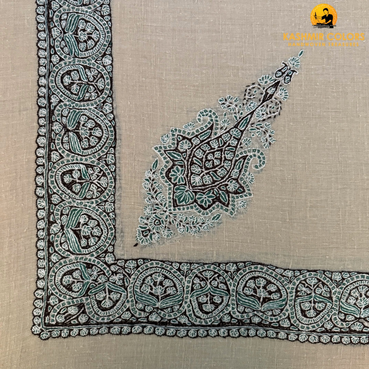 Hand Embroidered Cashmere Square Scarf
