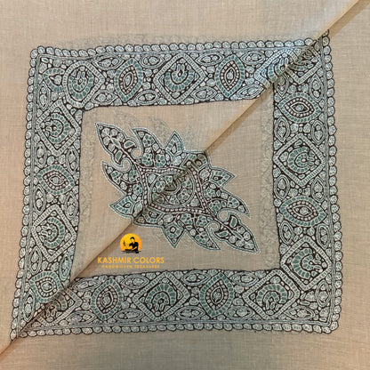 Hand Embroidered Ghutra Square Scarf Ivory