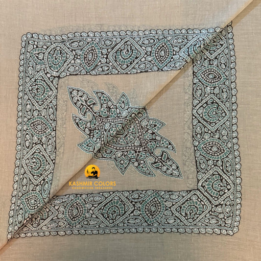 Hand Embroidered Ghutra Square Scarf Ivory