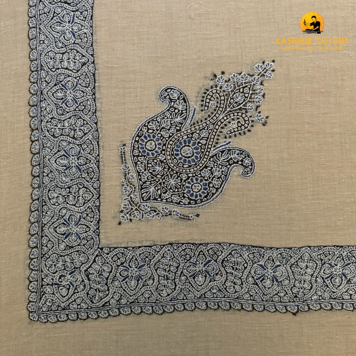 Hand Embroidered Cashmere Square Scarf