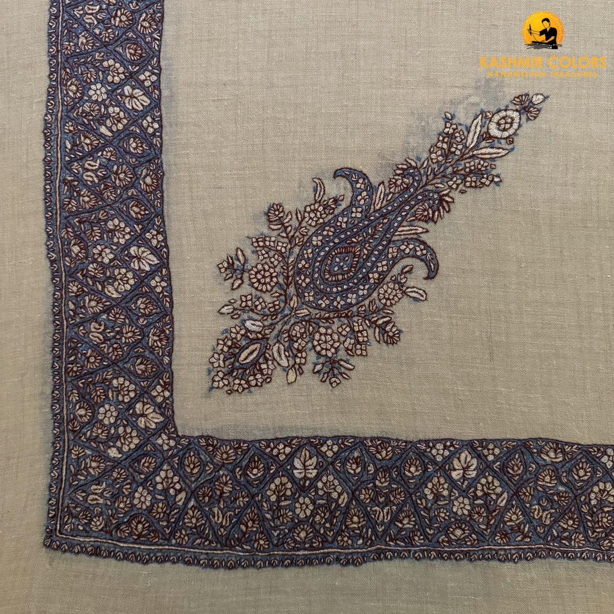 Hand Embroidered Cashmere Square Scarf