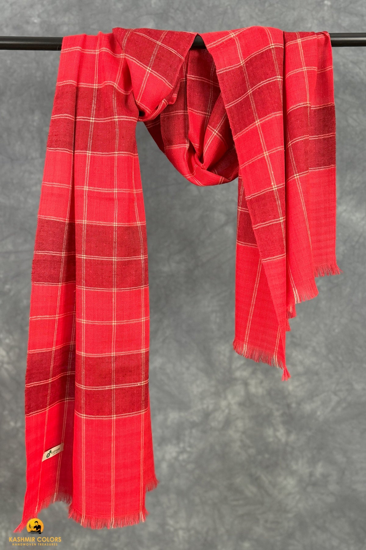 Red&Maroon check Stole Pure Cashmere Pashmina