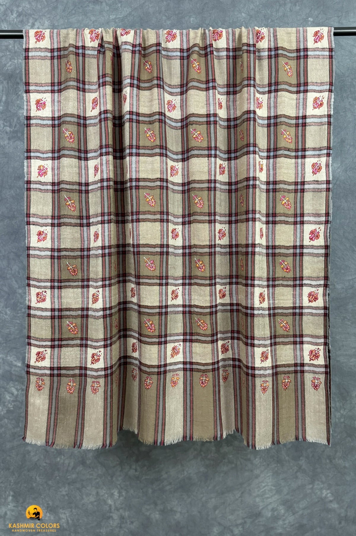 Check Boteh Hand Embroidered Shawl