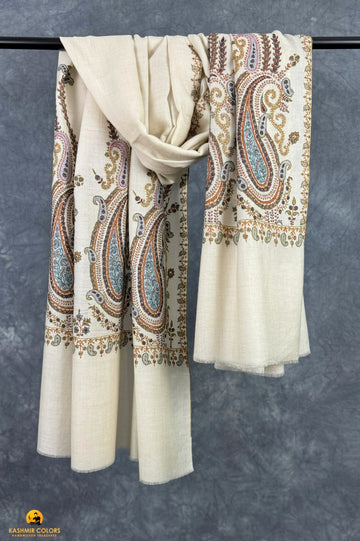 Embroidered Shawl Valley Almonds Pure Cashmere Pashmina