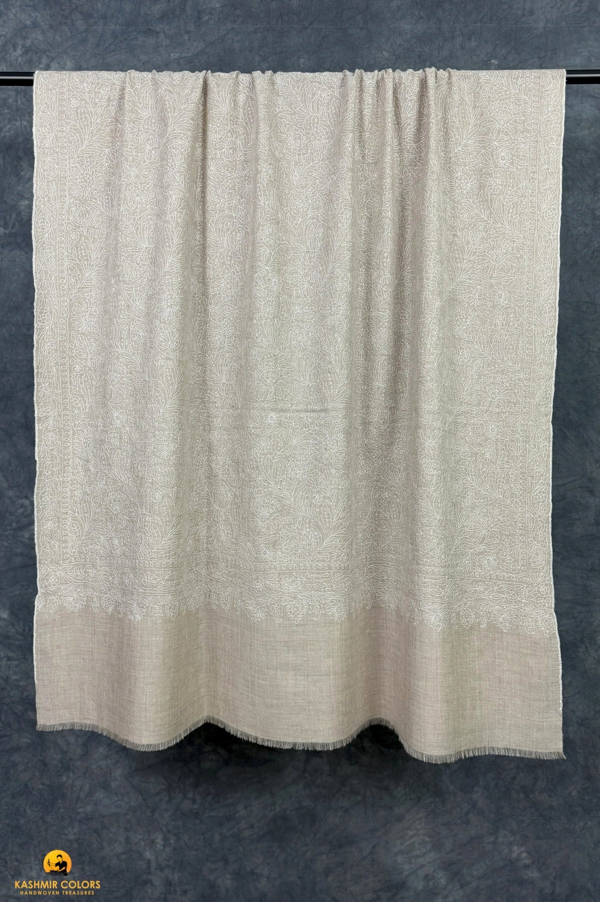 Allover Natural Tones Hand Embroidered Shawl