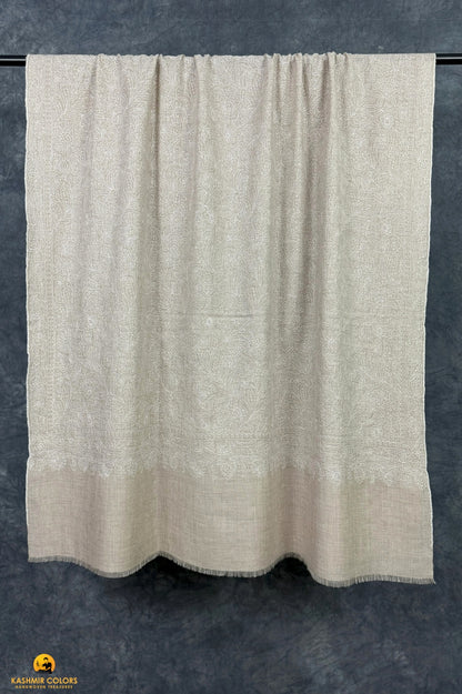 Allover Natural Tones Hand Embroidered Shawl