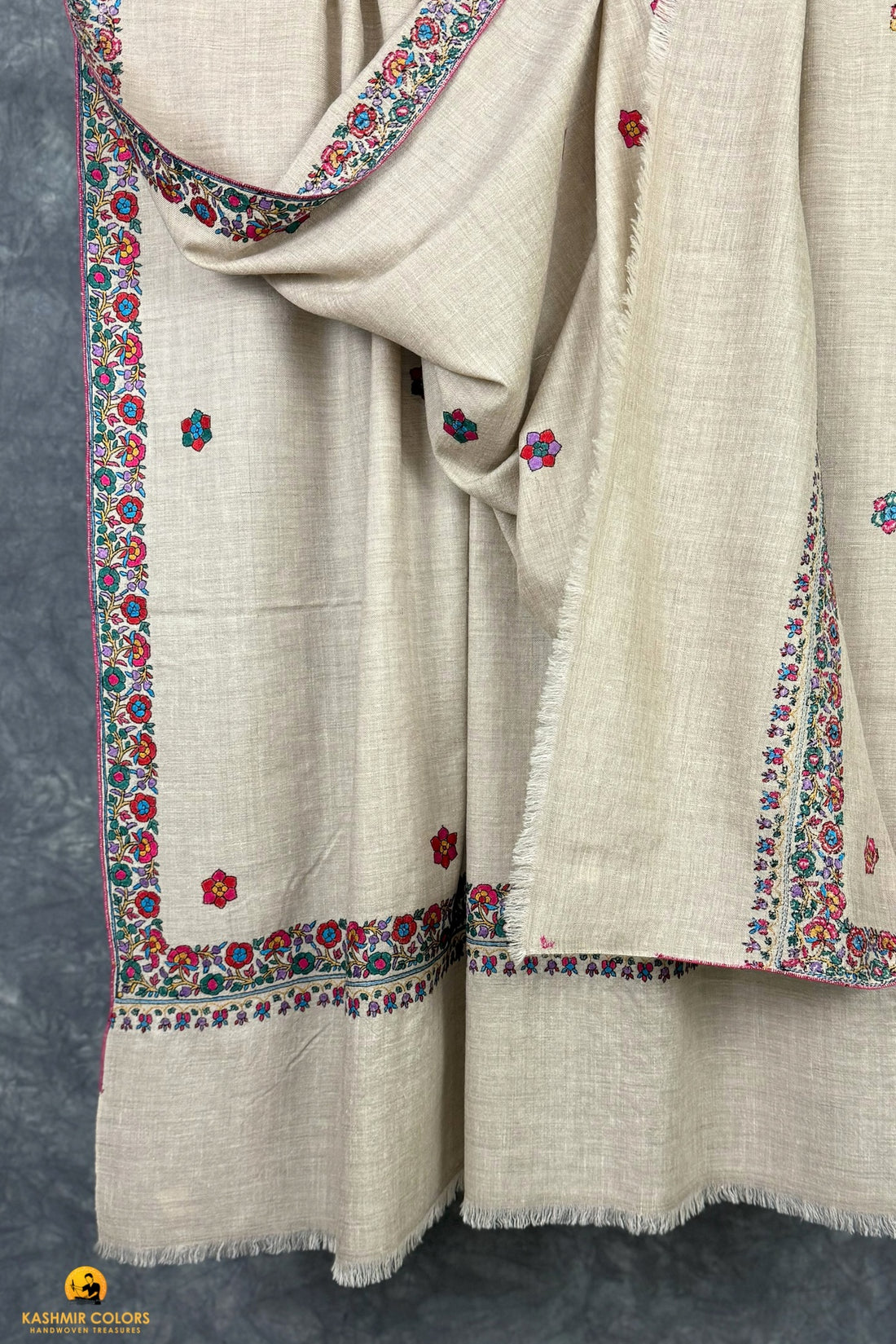 Bootidar Dordar Hand Embroidered Shawl Natural Base