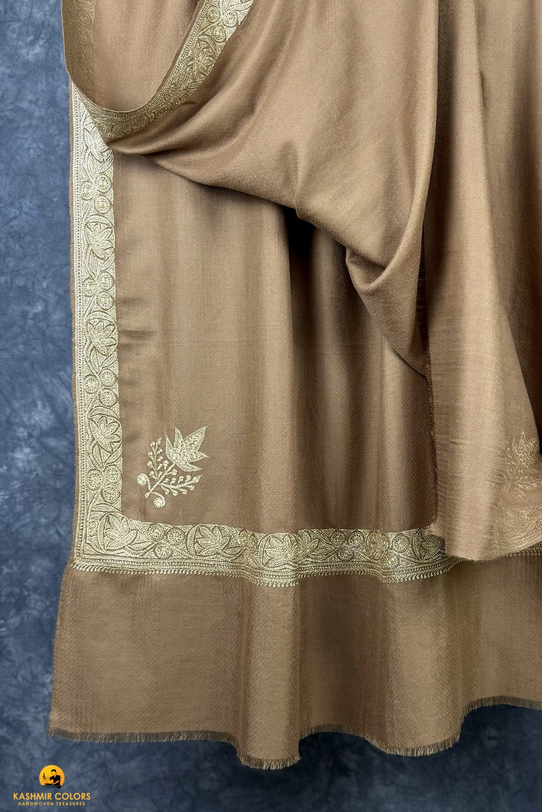 Golden Zari Hand Embroidered Shawl