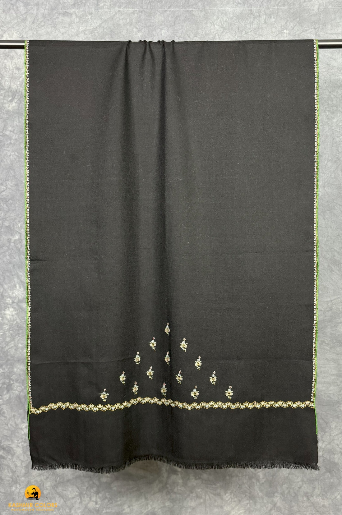 Black Butidar Hand Embroidered Pashmina Stole